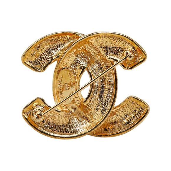Pre Loved Chanel CC Logo Brooch Quilted Gold Women Brooches - Picture 2 of 5
